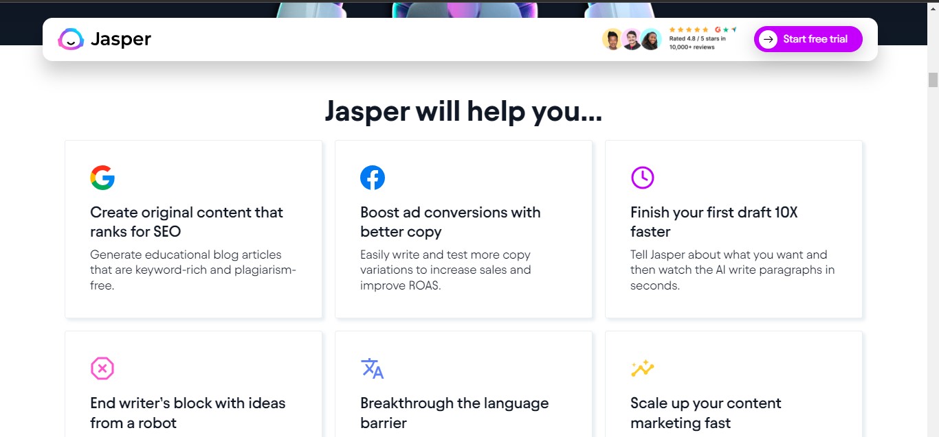 Jasper.ai Home Page