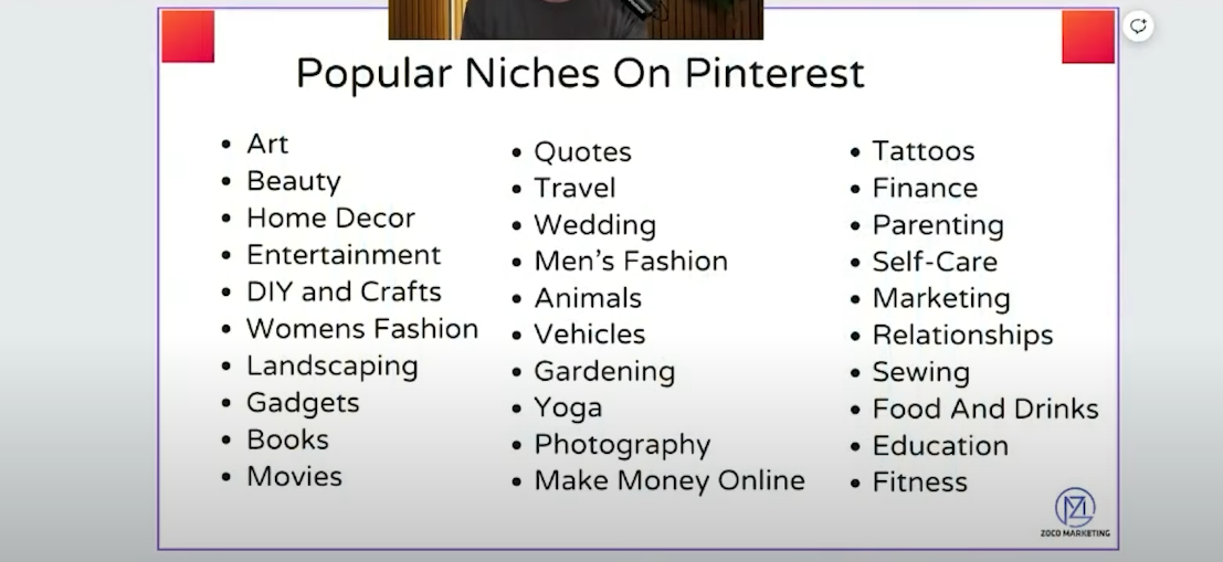 Popular niches on Pinterest