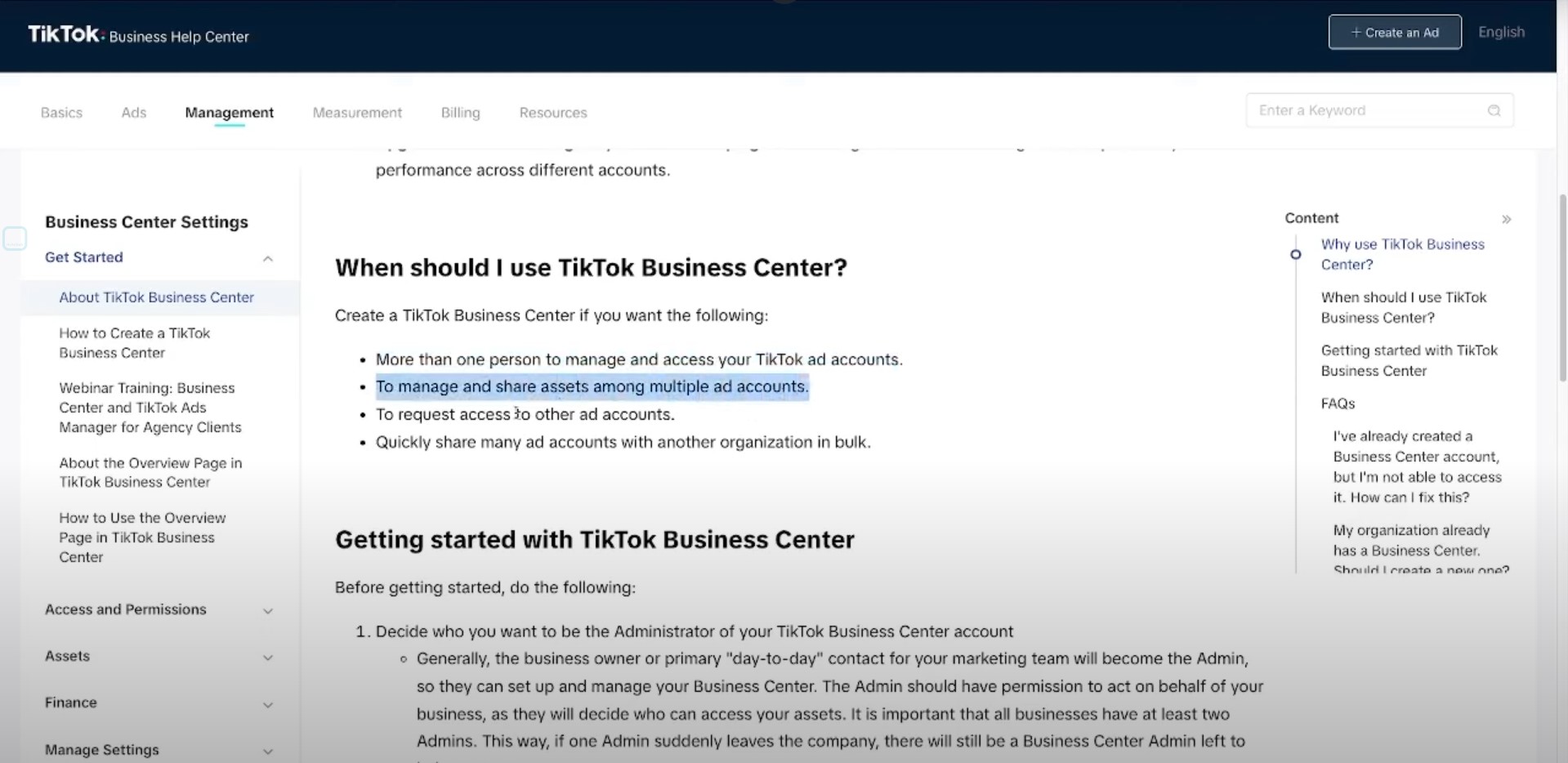 When should you use TikTok Business Center guide