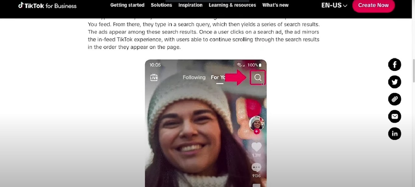 A sample video on TikTok showing the search bar