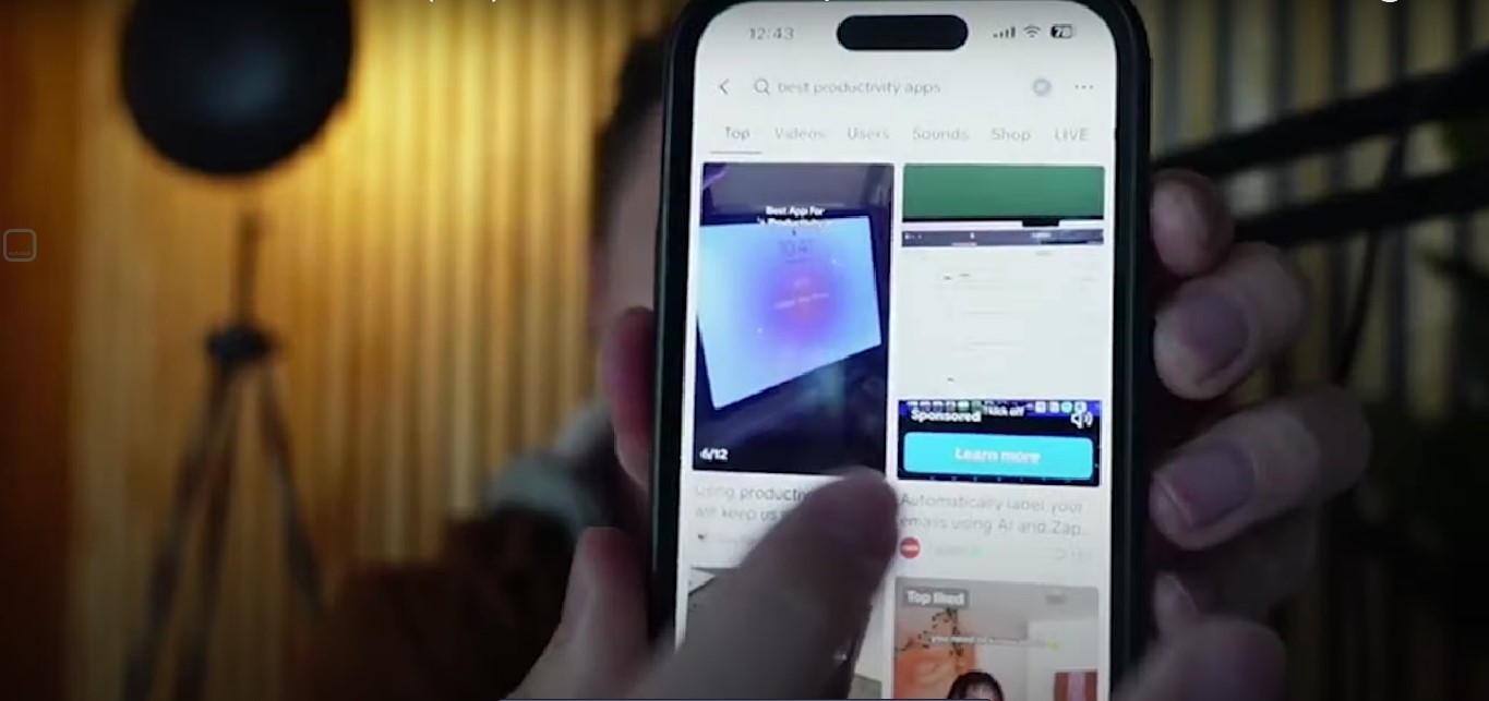 Searching "best productivity apps" on TikTok
